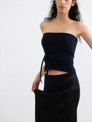 CASHMERE BLEND KNIT TUBE TOP [NAVY]
