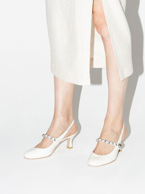Aria Chained Slingback Pumps in Milky White Patent