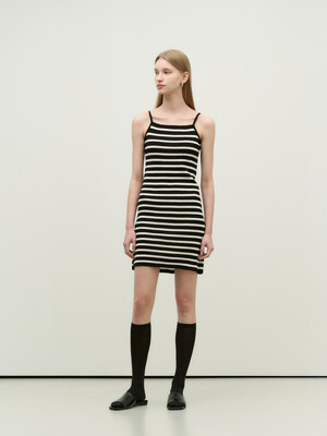Milky stripe sleeveless mini dress - black