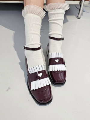 fringe russel heart loafer Burgundy and white