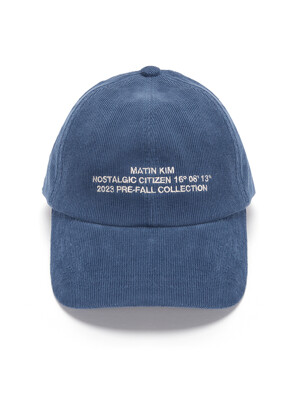 CORDUROY LETTERING BALL CAP IN BLUE