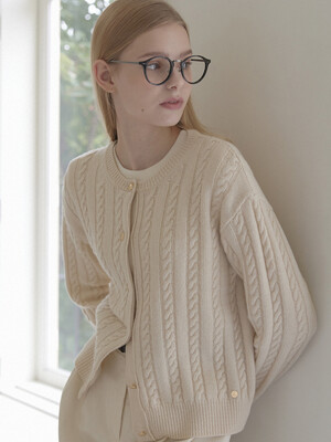 Wool Cable Knit Cardigan - Ivory