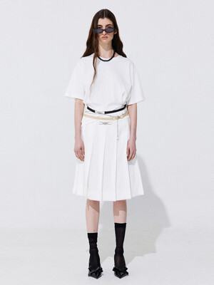 Raw-cut Pleats Skirt_White