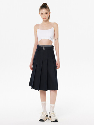 Belted Pleats Midi Skirt_2color