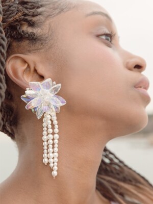 Queen Crystal Flower Pearl Drop earrings