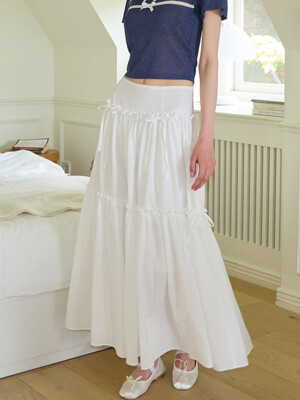 Ribbon Shirring Maxi Skirt_ White