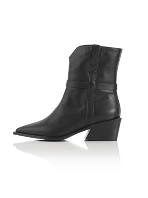Wooden Chunky Western Boots - Black