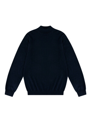 Merino wool Moc-Neck knit (Navy)