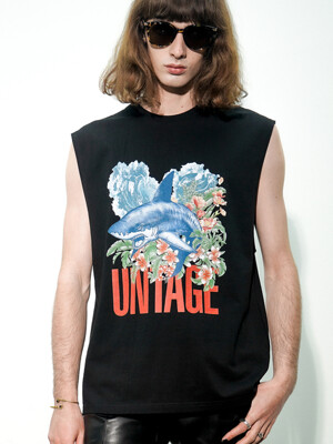 Tropical Printed Oversized Sleeveless T-shirt[Black(UNISEX)]_UTT-ST53