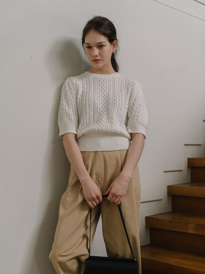 Cable Puff Sleeve Knit - Ivory