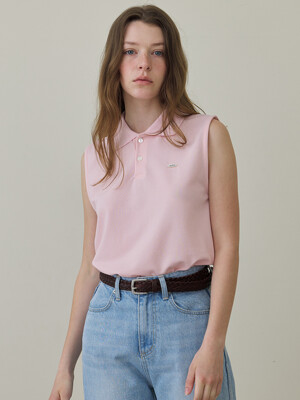 PK Collar Sleeveless T-Shirt Pink