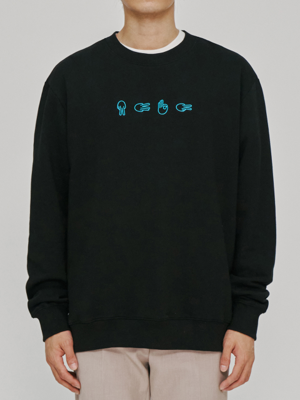 Sign Language Embroidery Sweatshirt Black