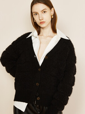 Recycle Boucle Knit Cardigan Black