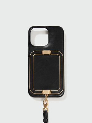 Phone Case with Leather Strap Crinkle Black