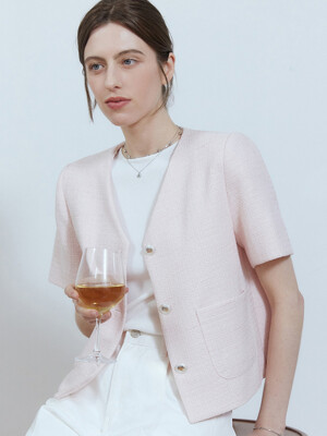 Rorn half sleeve tweed jacket - pink