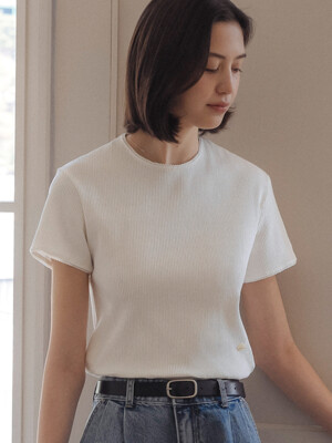 Lace detail ribbed jersey t-shirt_White