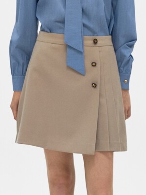 pleats mini wrap skirt - beige