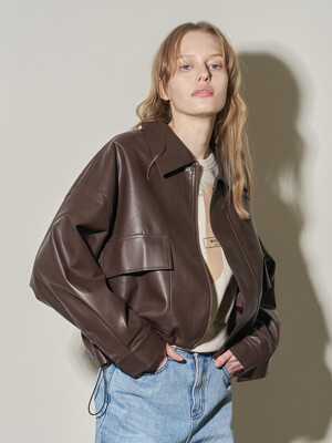 23SS Daily Crop Leather Jacket_BROWN