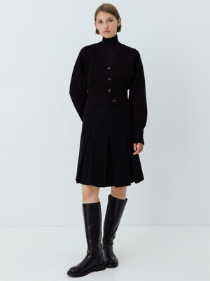 wool pleated midi skirt (black)