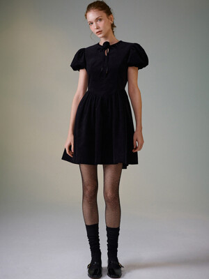 COTTON VELVET PUFF DRESS_BLACK