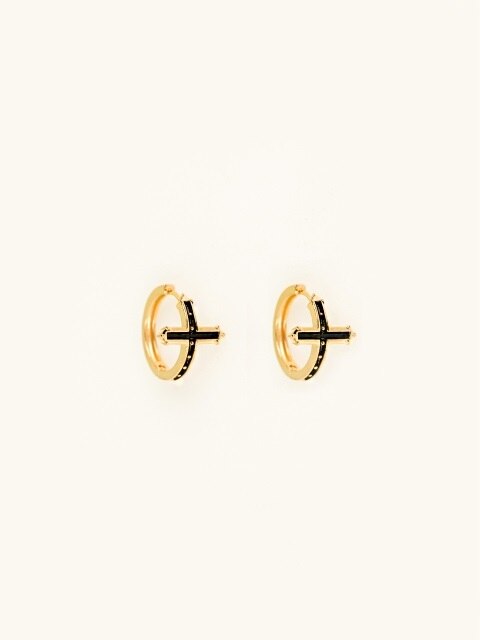 [월간] Crossed Ring Earrings [ Gold + Black ]