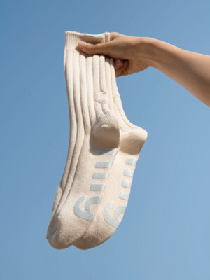 [no.165] ivory heart & logo rib socks