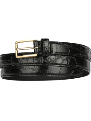 Crock embo slim leather belt_BLACK