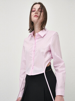 Side Shirring Slim Shirt, Pink