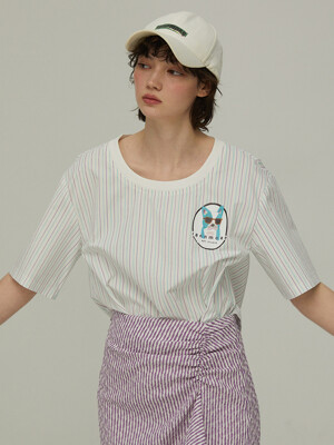 Gomdori Ribbed-Neck Stripe Shirt _Violet
