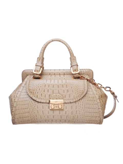 MARINA HORNBACK CROCO SATCHEL BAG - TAUPE