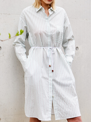 COTTON STRIPE LONG SHIRT ONE-PIECE WHITE