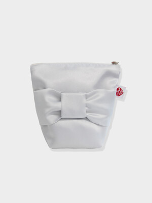 Satin Bow Pouch_silver