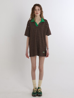 Terry Stripe Collar Dress (Brown/Green)