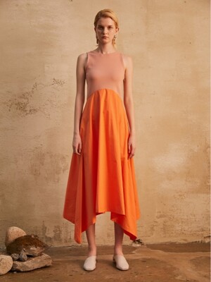 two tone sleeveless dress_orange