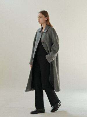 Herringbone Balmacaan Coat (Grey)