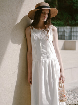 Button Sleeveless Long Dress - Ivory