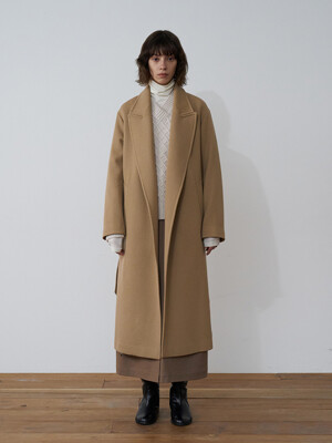 Coat Twill Peaked Wool Camel Beige