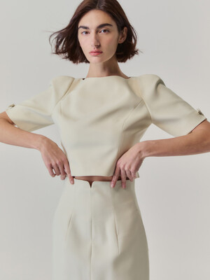 Portrait Suiting Top With Bow_Latte Beige
