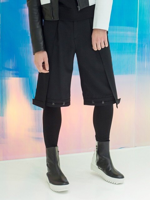 BLACK WOUNDED WOOL PANTS
