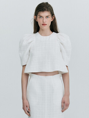 Tweed Puff Top_White