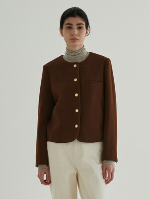 Classic Gold Button Wool Jacket (Brown)