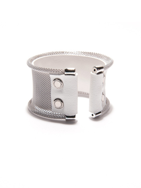 [PLAIN] MESH AND LEATHER CUFF_SILVER_WHITE