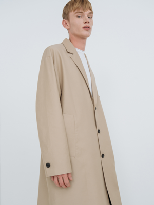LOOSE FIT WASHED SINGLE TRENCH COAT_LIGHT BEIGE