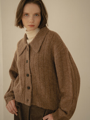 SIKN2052 wool collar cardigan_Tan brown