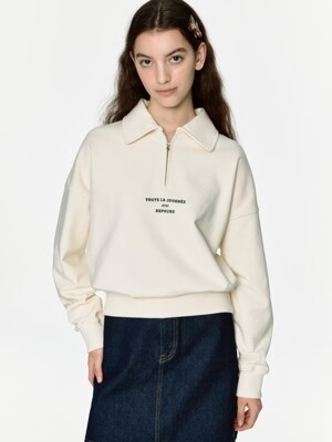 collar zip-up sweatshirts - ivory