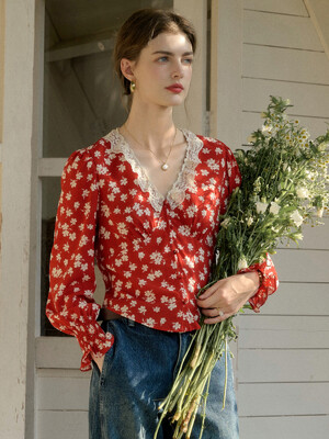 SR_Floral v-neck red blouse
