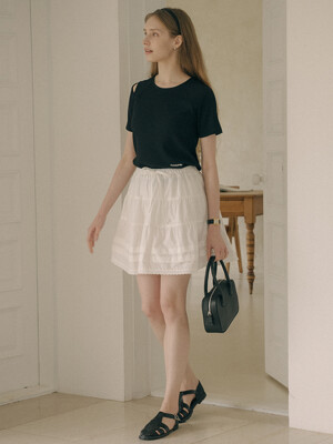 Shirring lace banding skirt_2color