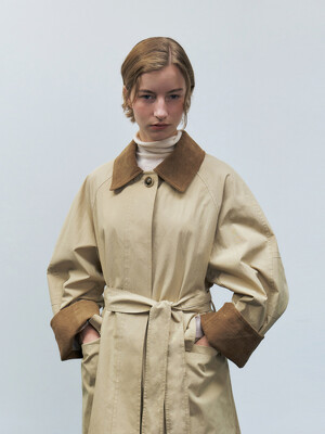 RTF CORDUROY COLLAR HALF TRENCH COAT_2COLORS