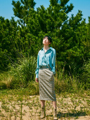 PIPING POINT CHECK SKIRT_BEIGE
