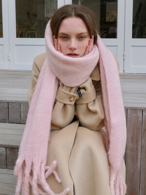Wool long wide muffler - soft pink